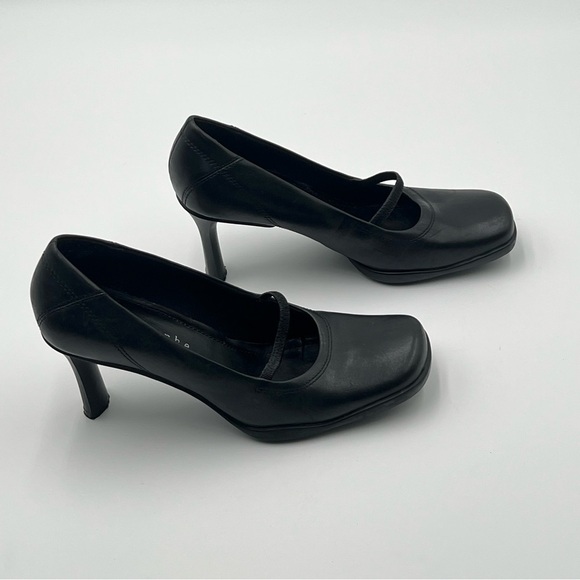 Vintage Style Black Leather Square Toe Pumps Sabrina Spellman Inspired  Size 8 - Picture 3 of 10